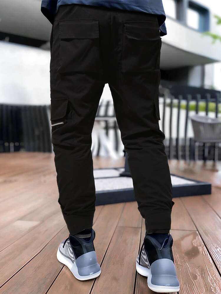 Manfinity Men Reflective Binding Zip Pocket Cargo Trousers - Black - View 2