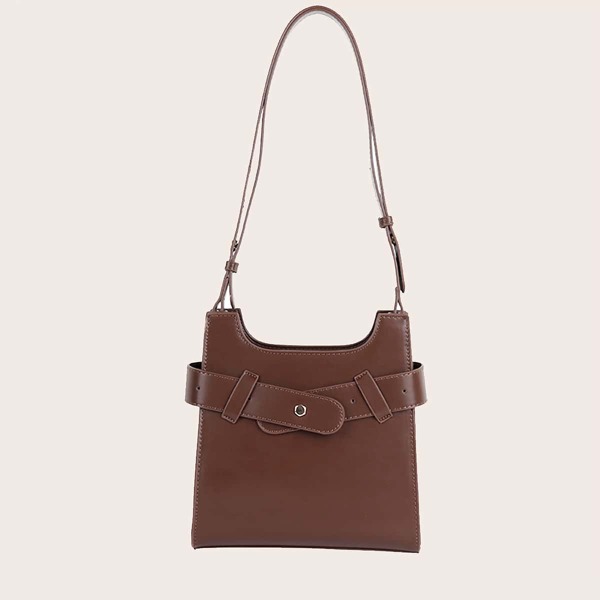 

Minimalist Metal Decor Square Bag, Coffee brown