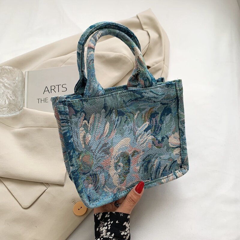 

Flower Graphic Satchel Bag, Blue