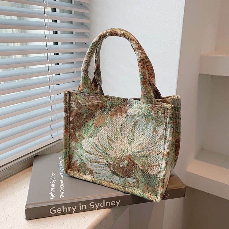 

Flower Graphic Satchel Bag, Green