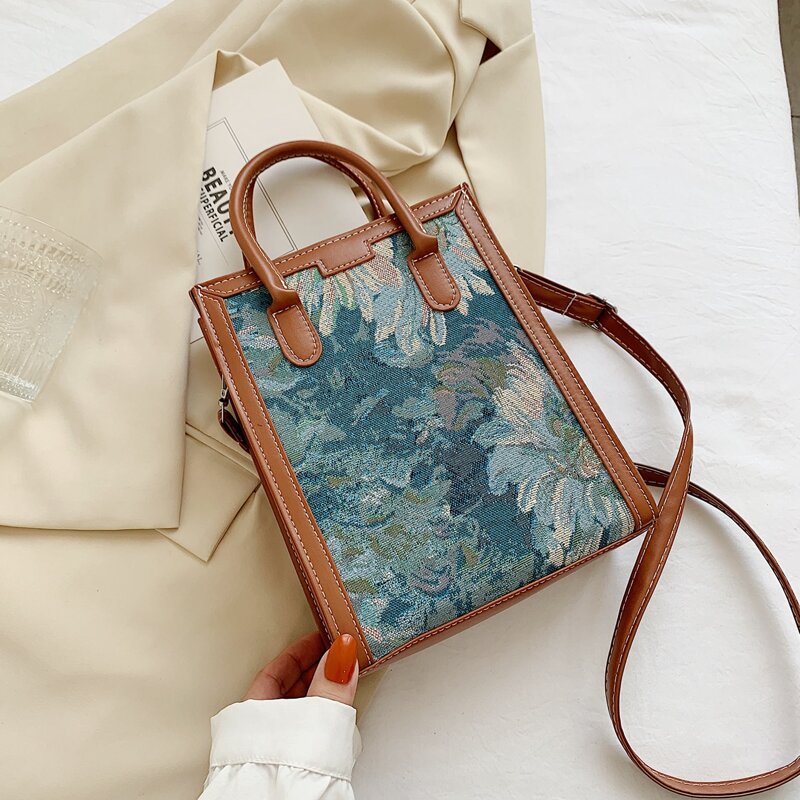 

Flower Graphic Satchel Bag, Brown
