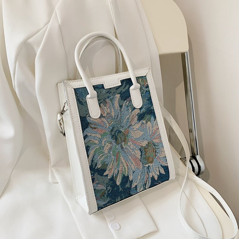 

Flower Graphic Satchel Bag, White