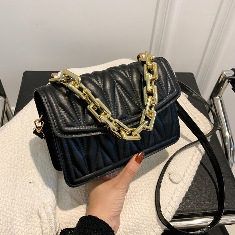 

Quilted Flap Satchel Bag, Black
