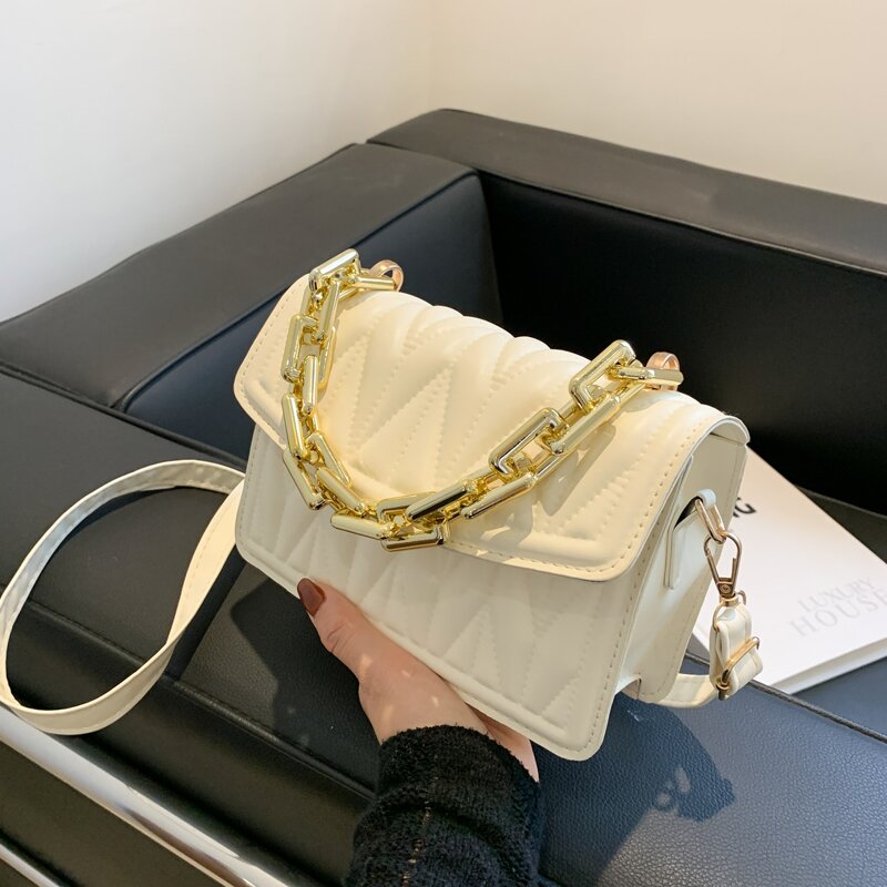 

Quilted Flap Satchel Bag, White