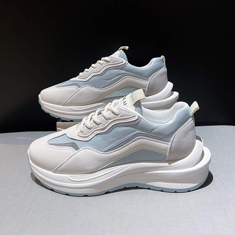 

Two Tone Lace Up Front Sneakers, Blue and white
