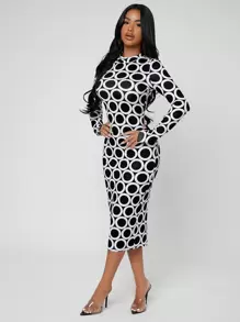 SHEIN SXY 小高領後背開叉波卡圓點連衣裙 - 黑與白 - 查看 5