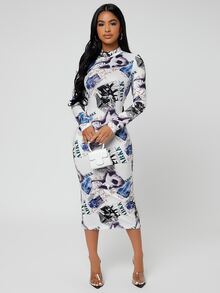 SHEIN SXY Đầm Chia In nghệ thuật pop Giải trí - Nhiều màu - Xem 3