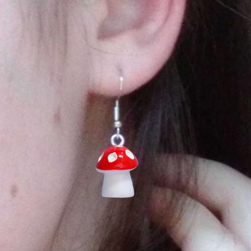 

Mushroom Drop Earrings, Red
