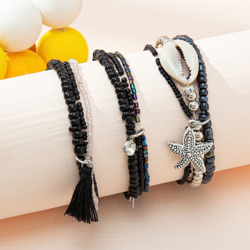

3pcs Shell Decor Bracelet, Black