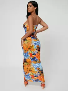 SHEIN SXY Váy treo ngày lễ in họa tiết mùa hè bó sát và gợi cảm - Nhiều màu - Xem 2