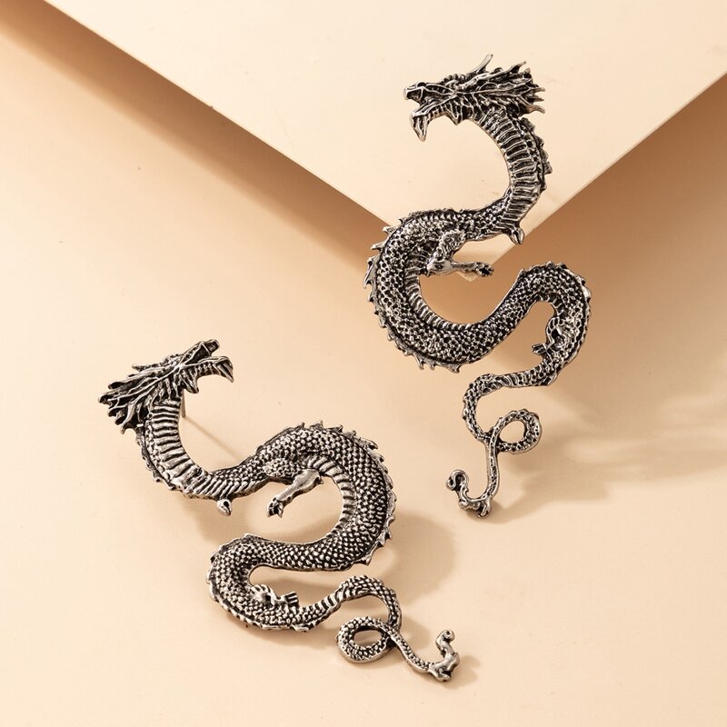 

Dragon Decor Stud Earrings, Silver