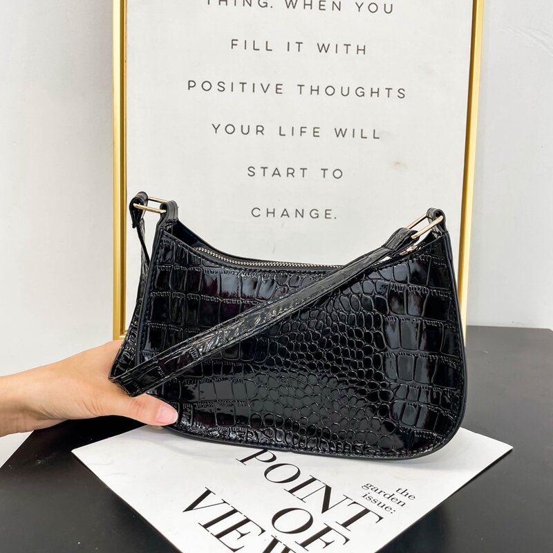 

Croc Embossed Shoulder Bag, Black