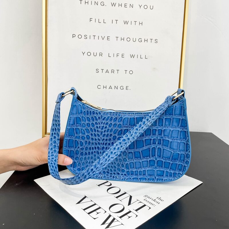 

Croc Embossed Shoulder Bag, Blue