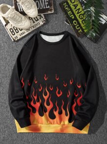 Manfinity Hombres Sudadera con estampado de fuego - Multicolor - Ver 1