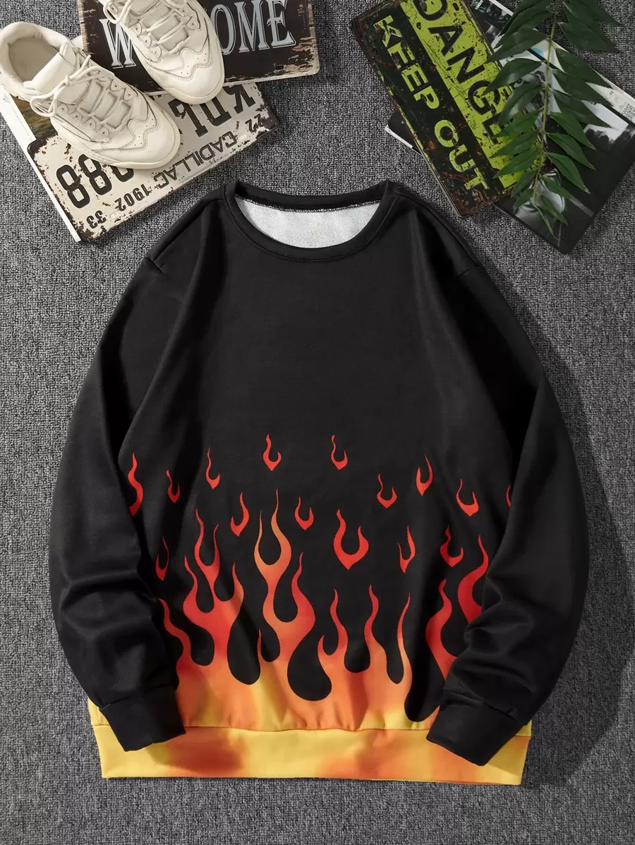 Manfinity Hombres Sudadera con estampado de fuego - Multicolor - Ver 1