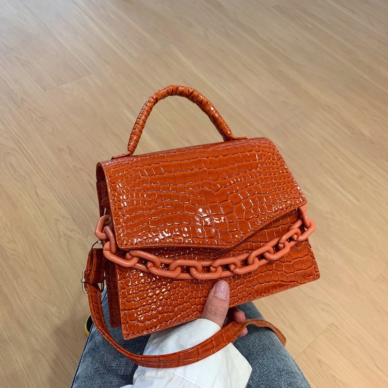 

Croc Embossed Satchel Bag, Brown