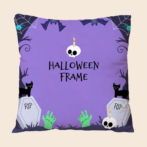 

Halloween Cartoon & Letter Graphic Cushion Cover Without Filler, Multicolor