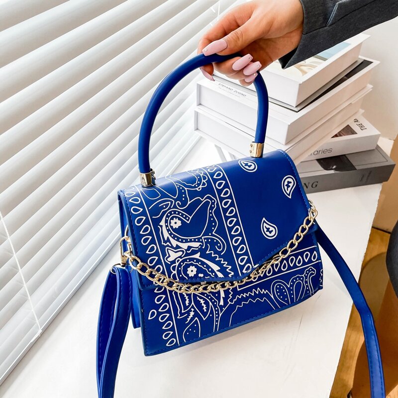 

Chain Decor Satchel Bag, Blue
