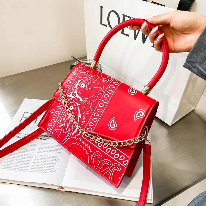 

Chain Decor Satchel Bag, Red