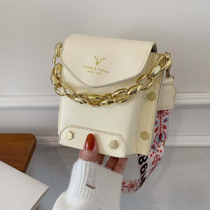

Quilted Flap Satchel Bag, White