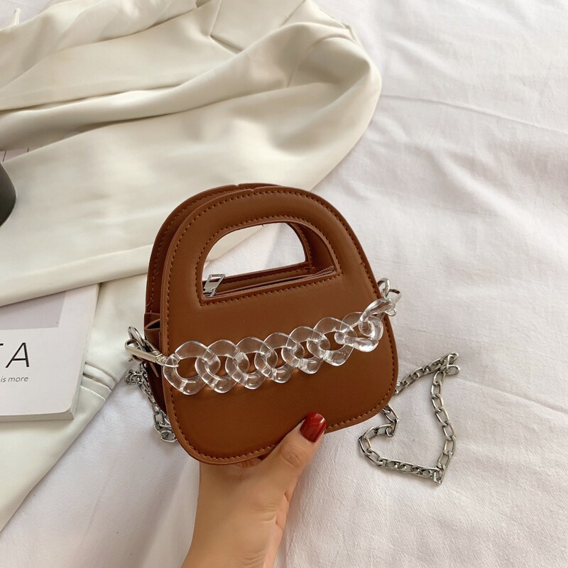 

Clear Chain Satchel Bag, Brown