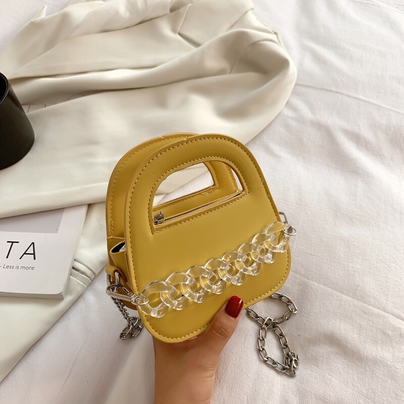 

Clear Chain Satchel Bag, Yellow