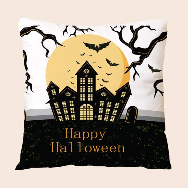 

Halloween Cartoon & Letter Graphic Cushion Cover Without Filler, Multicolor
