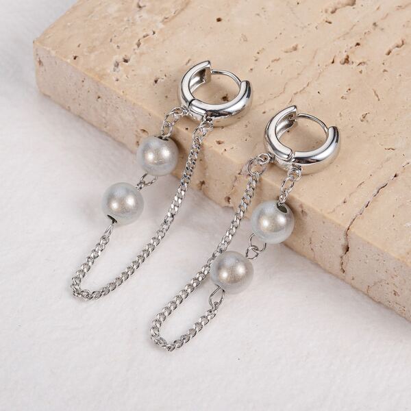 

Platinum Plated Pearl Decor Drop Earrings, Silver