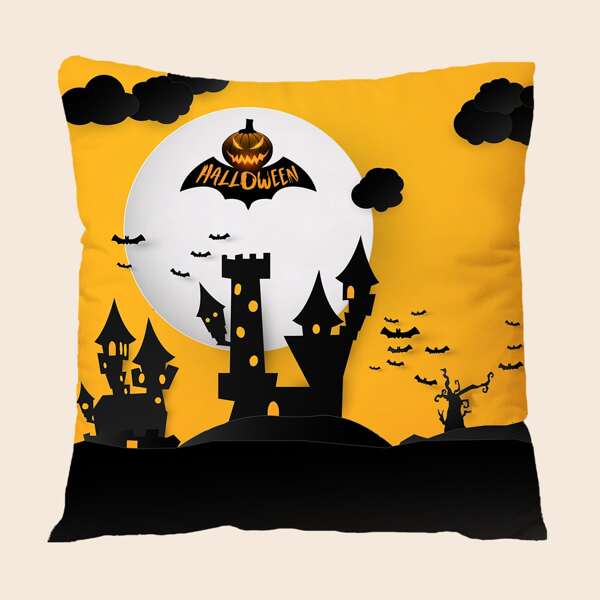 

Halloween Cartoon Graphic Cushion Cover Without Filler, Multicolor