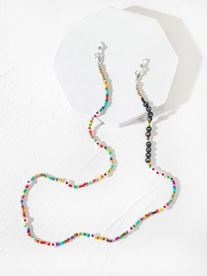 1条字母LOVE装饰珠眼镜链，女士时尚眼镜装饰挂链，时尚眼镜配件，适合作为母亲节礼物，个性化女孩眼镜链