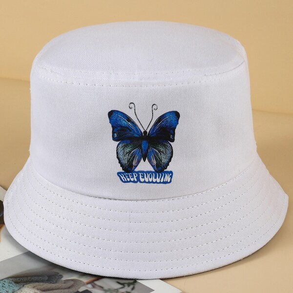 

Butterfly Pattern Bucket Hat, White