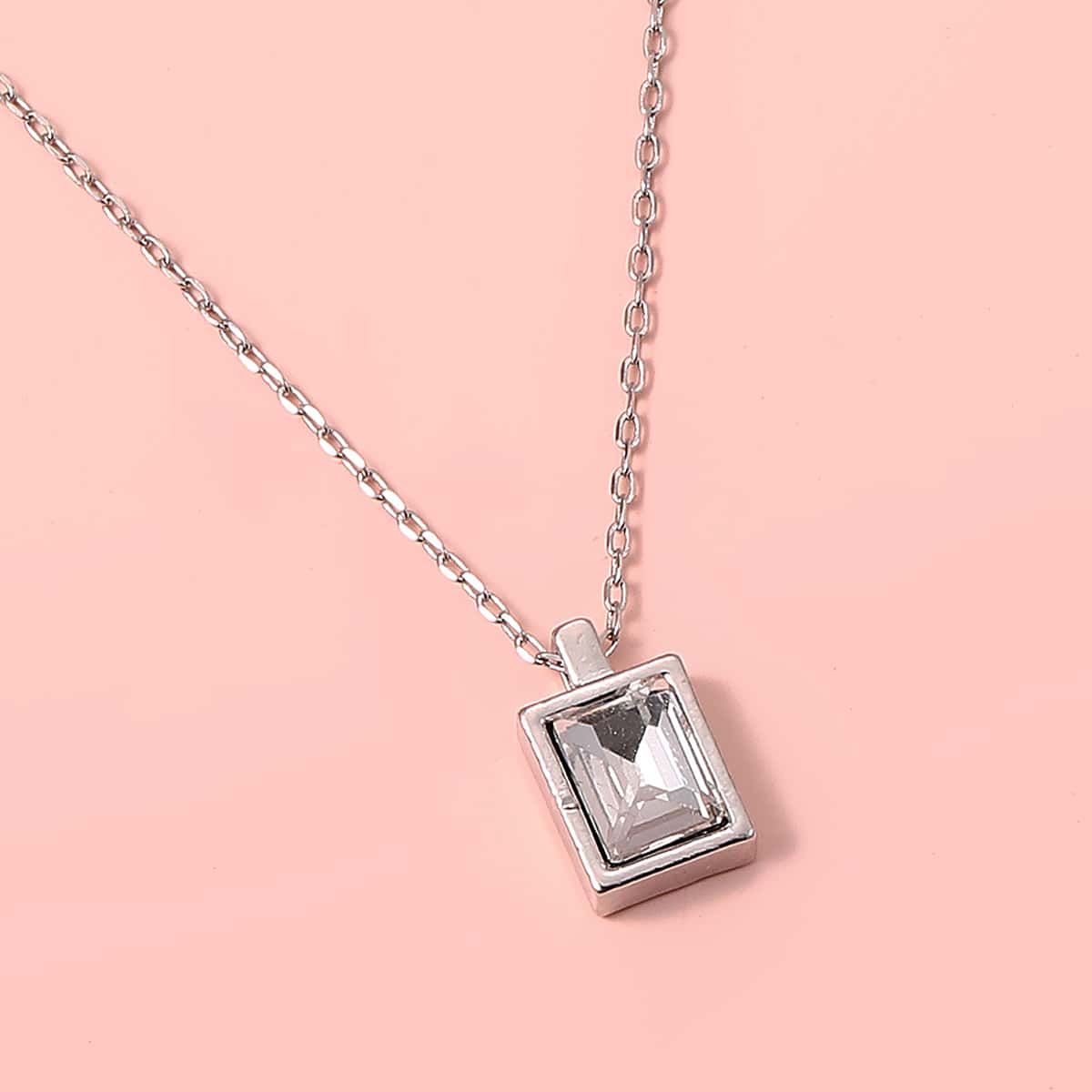 

Zircon Decor Chain Necklace, Silver