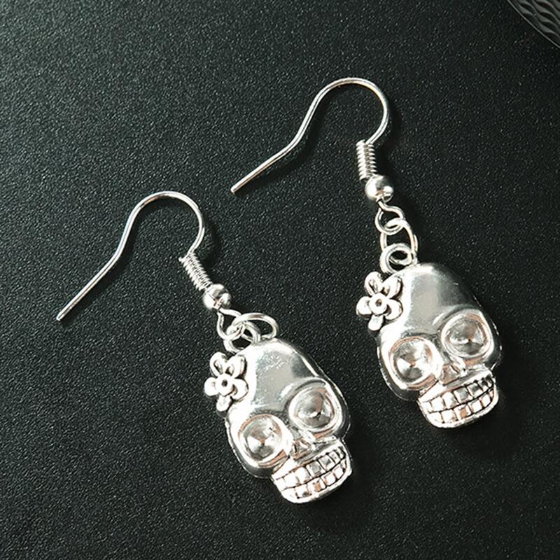

Skull Drop Earrings, Silver