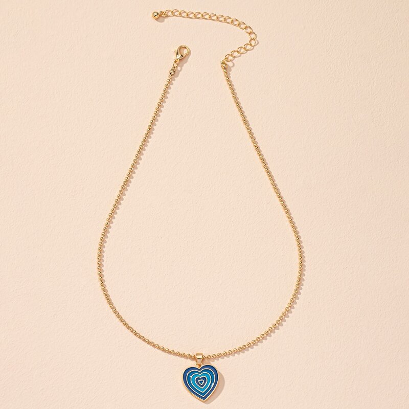 

Heart Pendant Chain Necklace, Multicolor