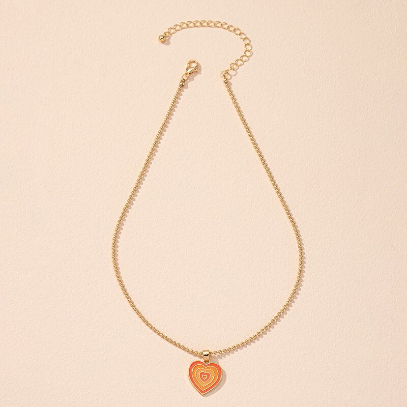 

Heart Pendant Chain Necklace, Multicolor