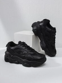 繫帶厚底運動鞋 - 黑色 - 查看 3