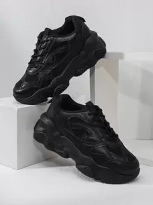 繫帶厚底運動鞋 - 黑色 - 查看 1