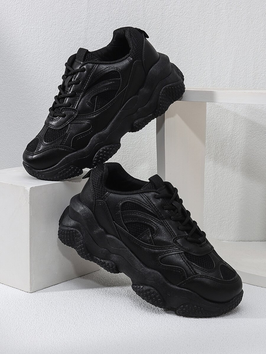 繫帶厚底運動鞋 - 黑色 - 查看 1