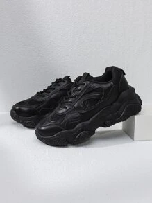 繫帶厚底運動鞋 - 黑色 - 查看 4