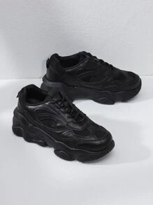 繫帶厚底運動鞋 - 黑色 - 查看 5