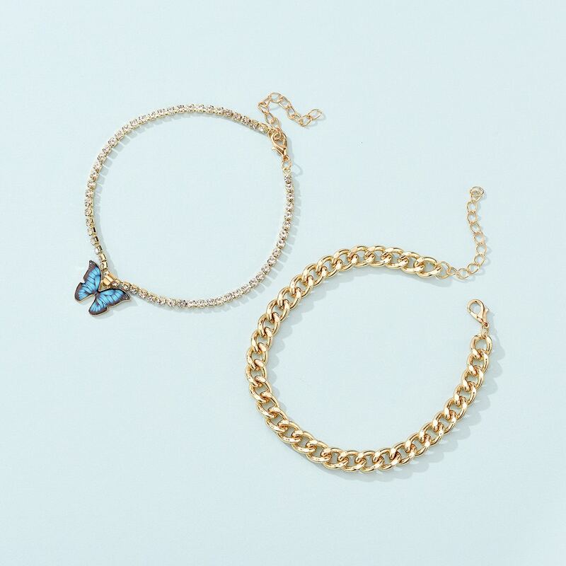 

2pcs Butterfly Decor Chain Anklet, Gold