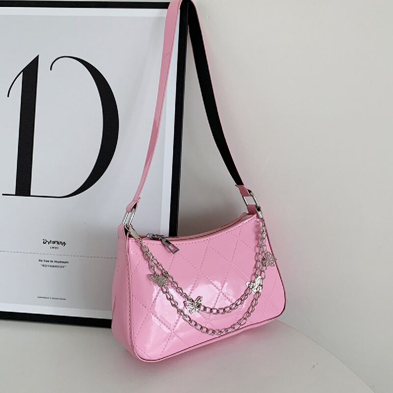 

Chain Butterfly Decor Baguette Bag, Pink