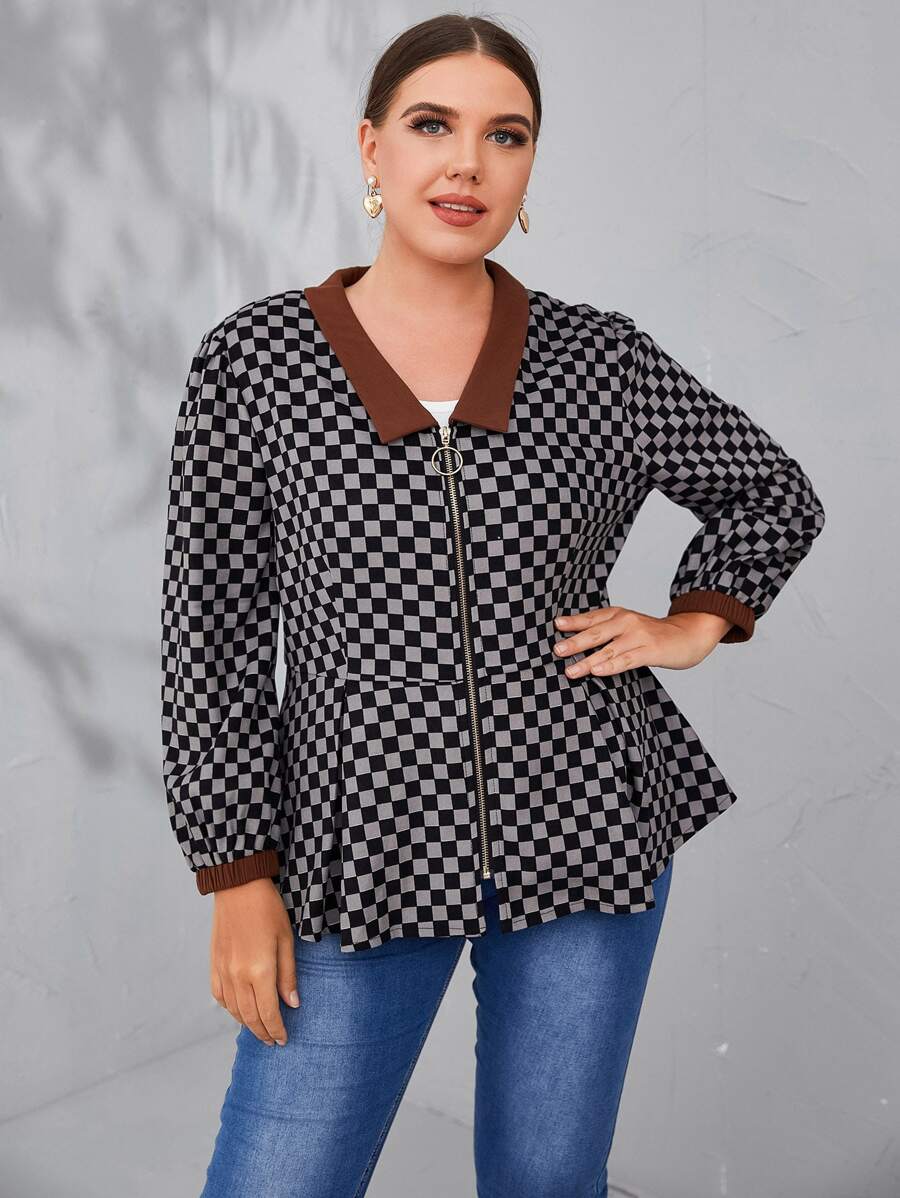 Mulvari 大碼棋盤格拼接邊褶皺夾克 - 彩色 - 查看 1