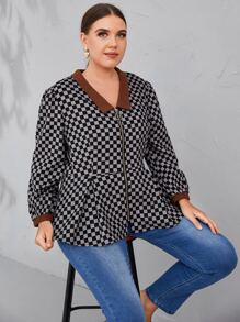 Mulvari 大碼棋盤格拼接邊褶皺夾克 - 彩色 - 查看 6