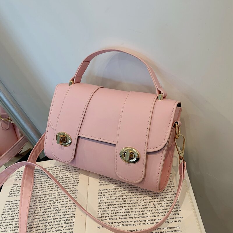 

Turn Lock Flap Satchel Bag, Pink