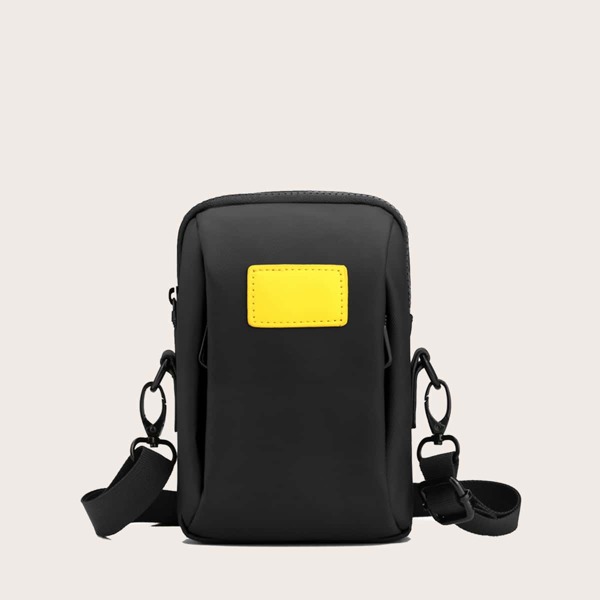 

Men Double Pocket Design Crossbody Bag, Black