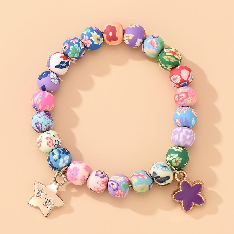 

Star Charm Beaded Bracelet, Purple