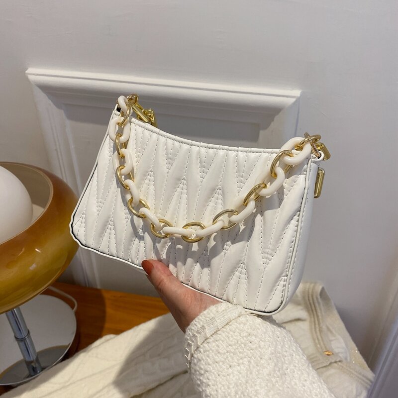 

Quilted Satchel Bag, White