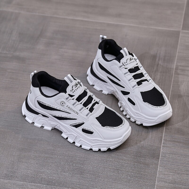 

Two Tone Lace Up Front Sneakers, White