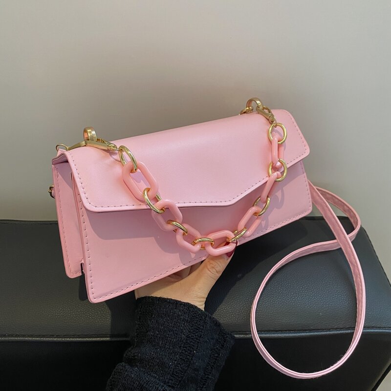 

Minimalist Flap Chain Satchel Bag, Pink
